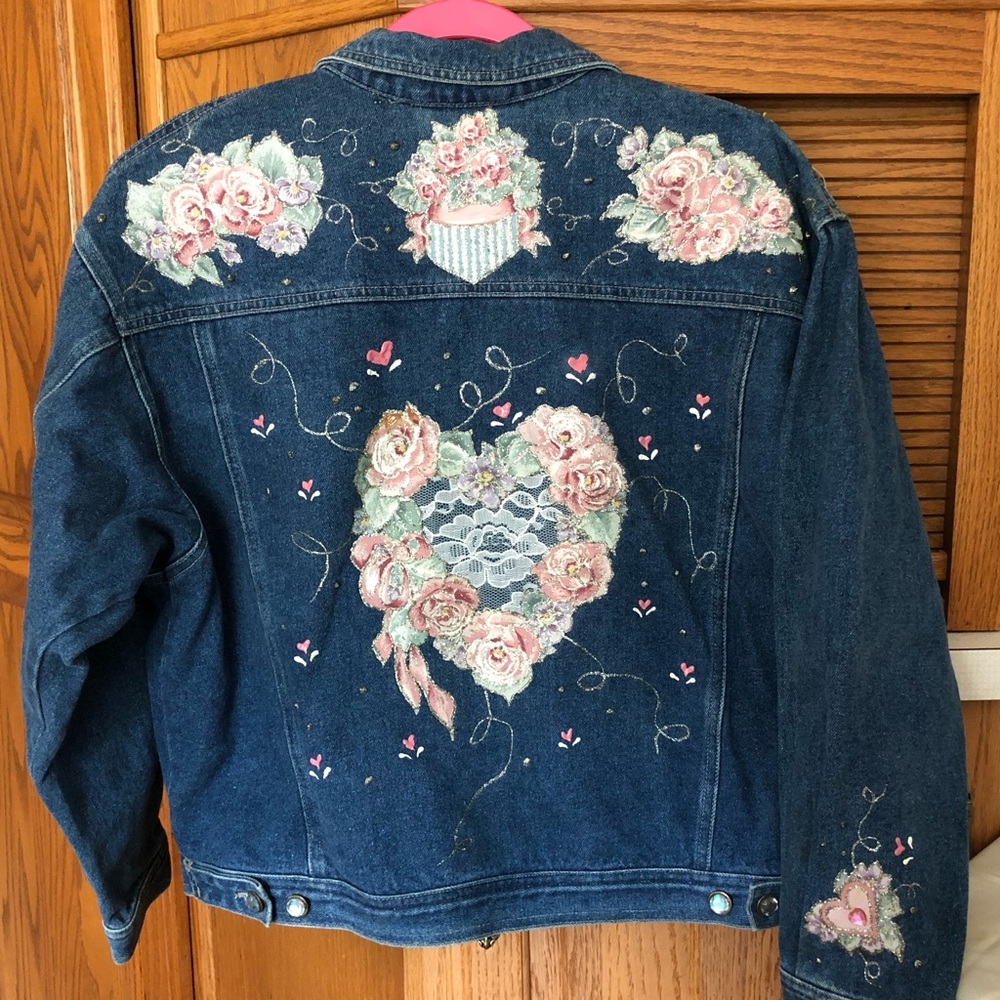 Women’s Denim Jacket w/fabric, paint decoration